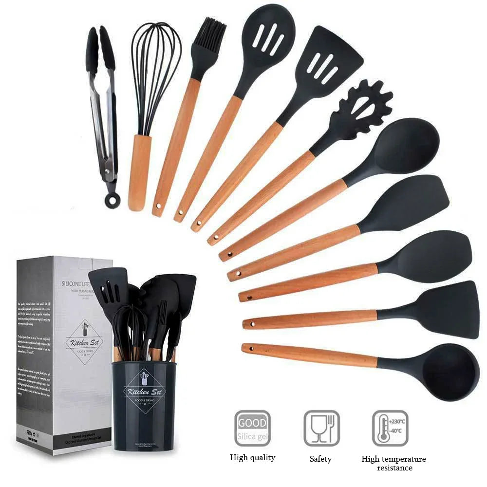 🍽Gourmet Touch – Silicone Kitchen Utensil Set (12 Pieces)