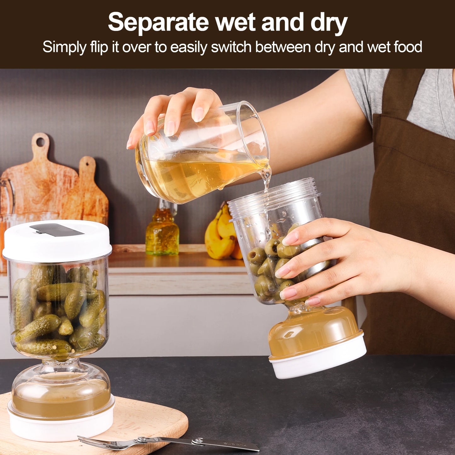 Airtight Olive Flip and Pickle Strainer Jar